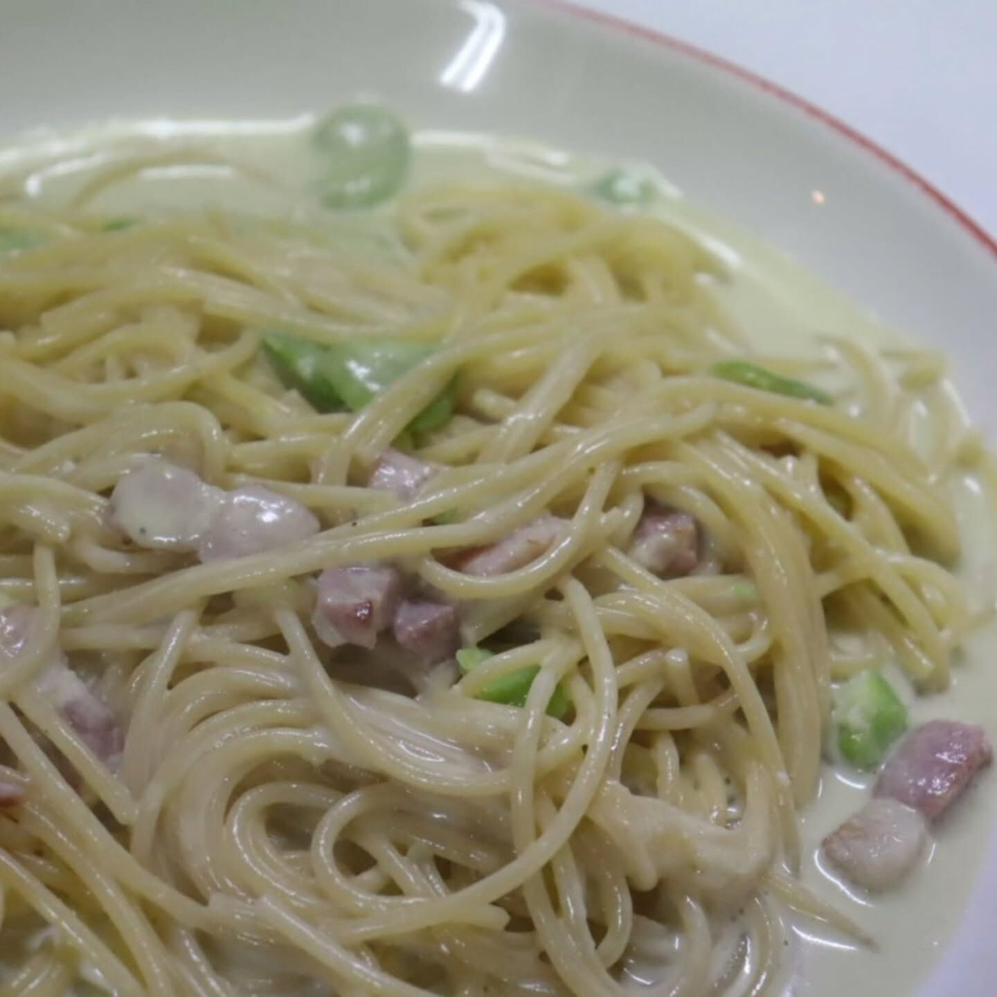 今日はパンチェッタとそらまめのクリームパスタを作ってみたよ！